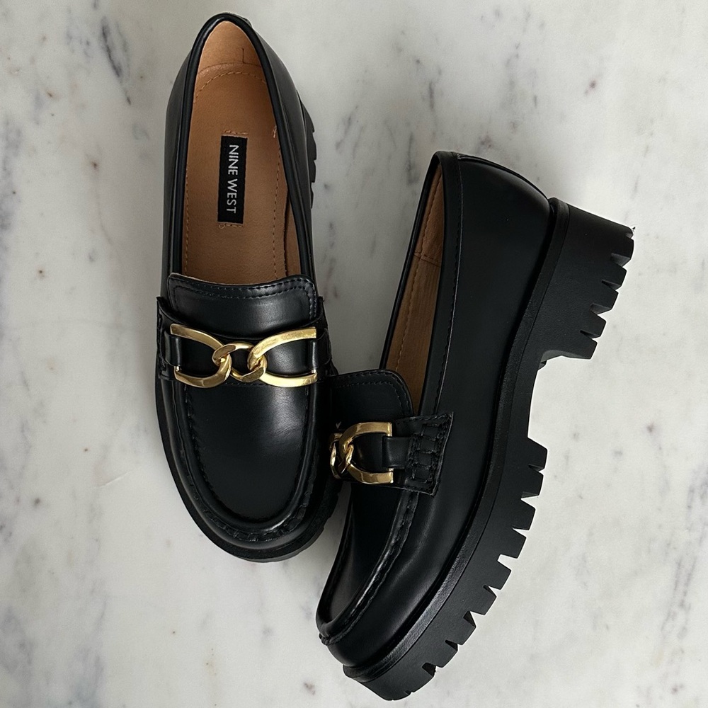 Nine West ‘GABLES’ Chunky Loafers - Faux Leather, Size 5.5 US